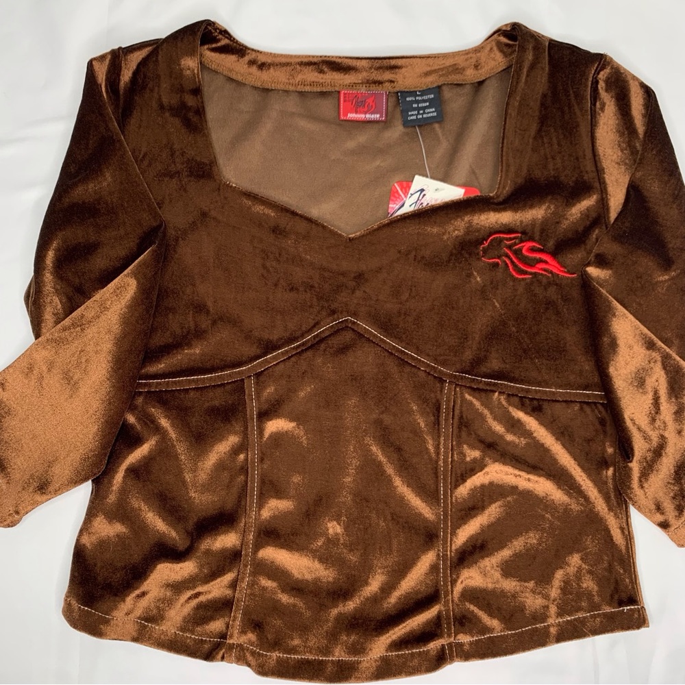 90S DEAD STOCK Johnny blaze brown velvet corset crop top
